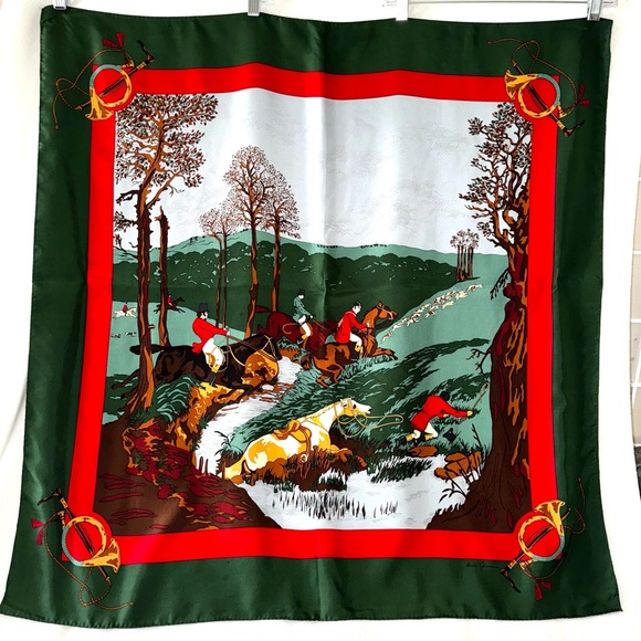 GINNIE JOHANSEN Vintage Large Equestrian Foxhunt Riders Scarf GORGEOUS - Picture 5 of 5